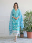 Blue Floral Printed Motifs Kurta Set for Women - TLS