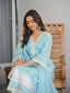 Light Blue Floral Printed Motifs Kurta Set for Women - TLS