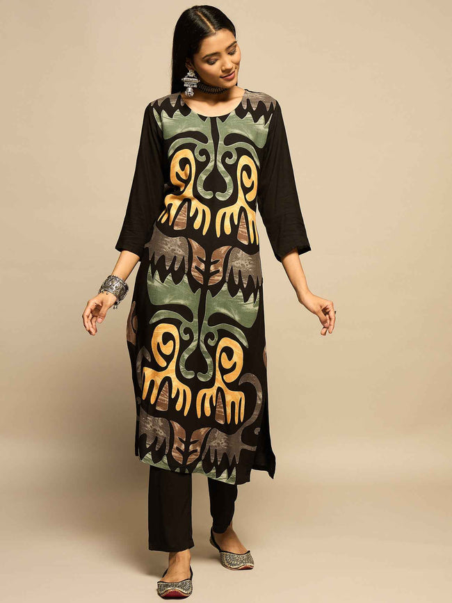 Black Tribal Print Kurta Set – The Layer Stories Hover Image