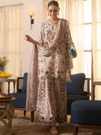 Ivory Floral Embroidered Festive Kurta Sharara Set – The Layer Stories