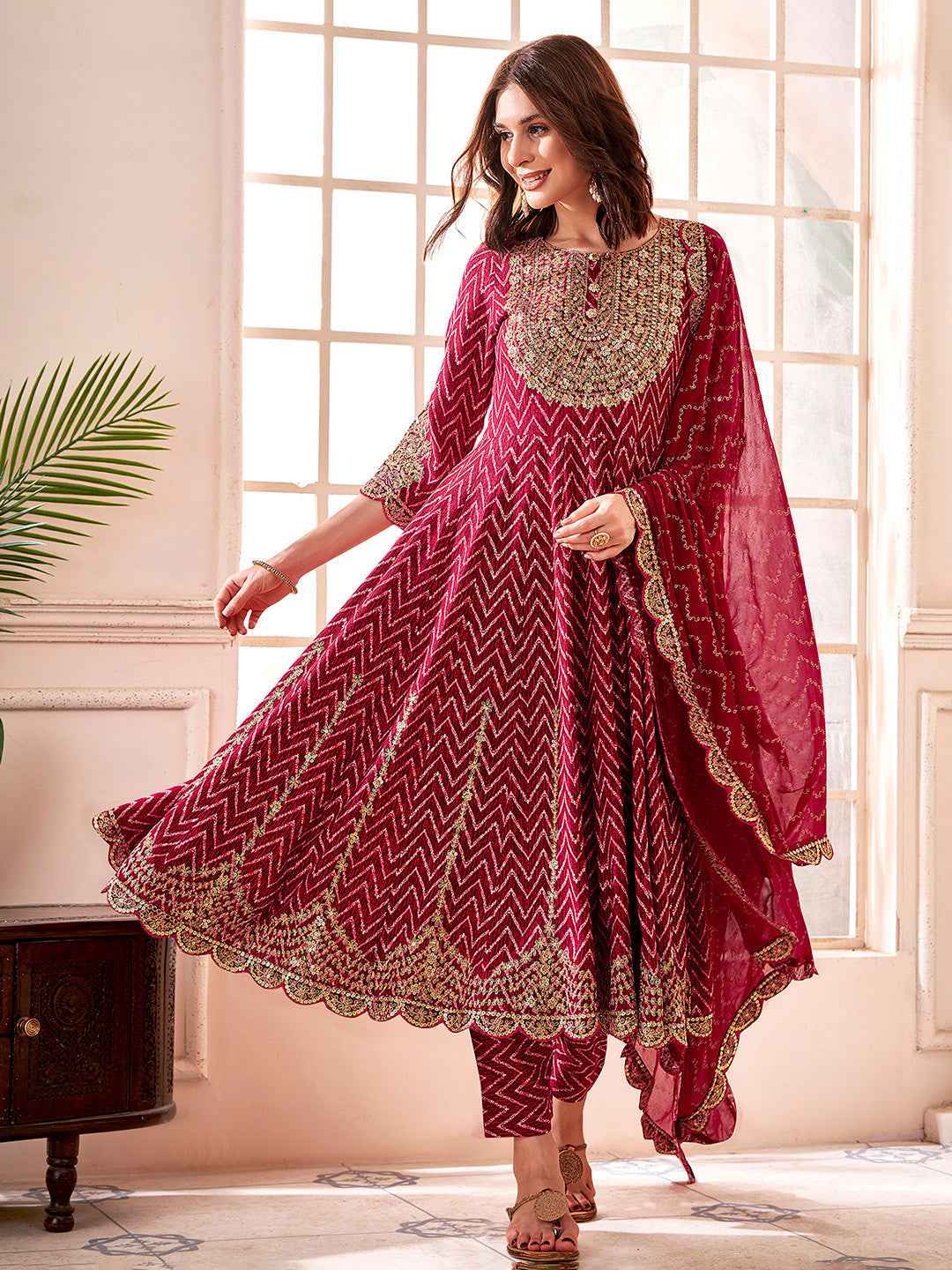 Maroon Embroidered Anarkali Set – The Layer Stories