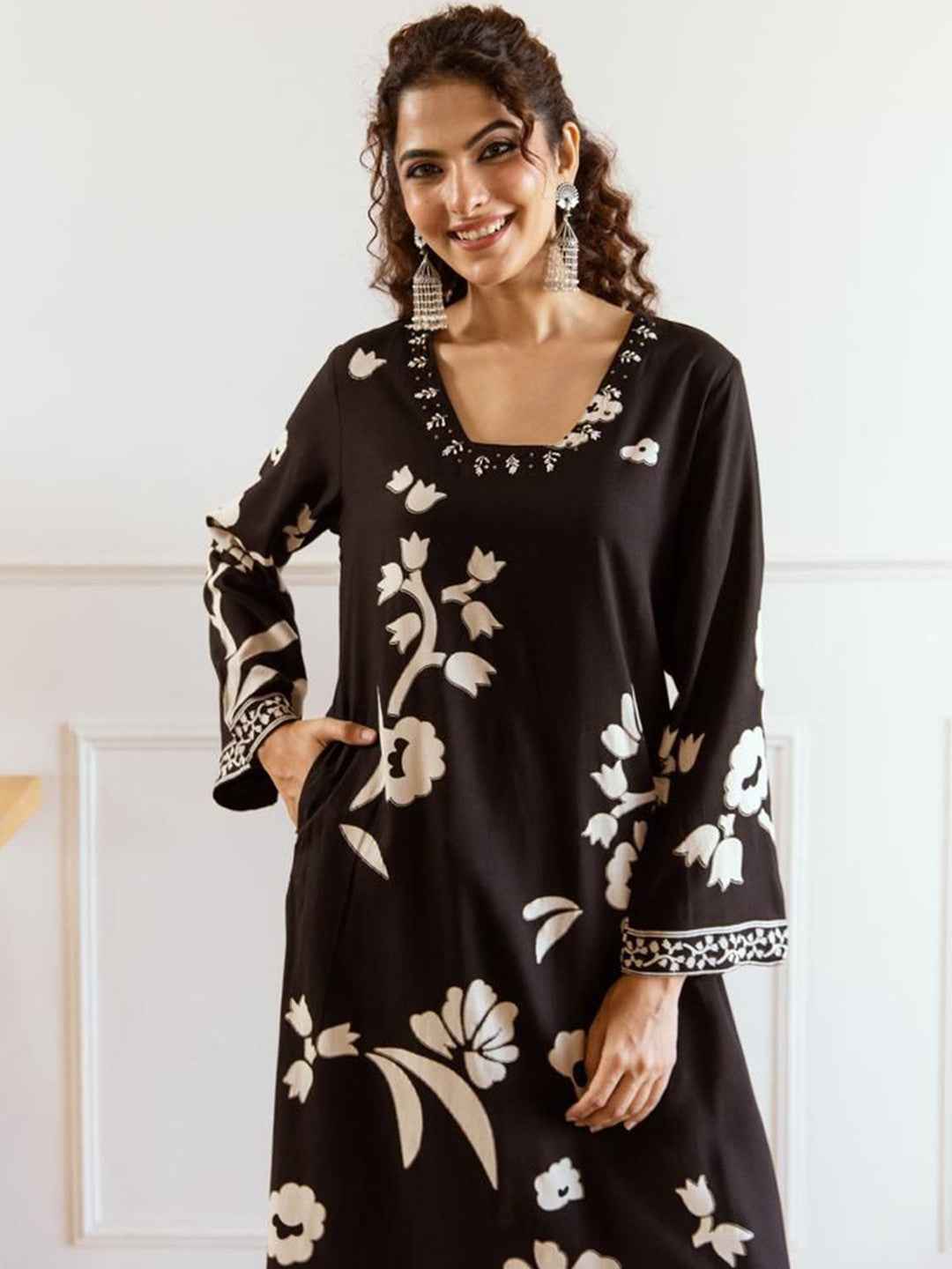 Black Floral Applique Festive Kurta Set – The Layer Stories