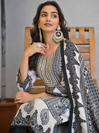 Beige Black Embroidered Suit Set with Dupatta – The Layer Stories