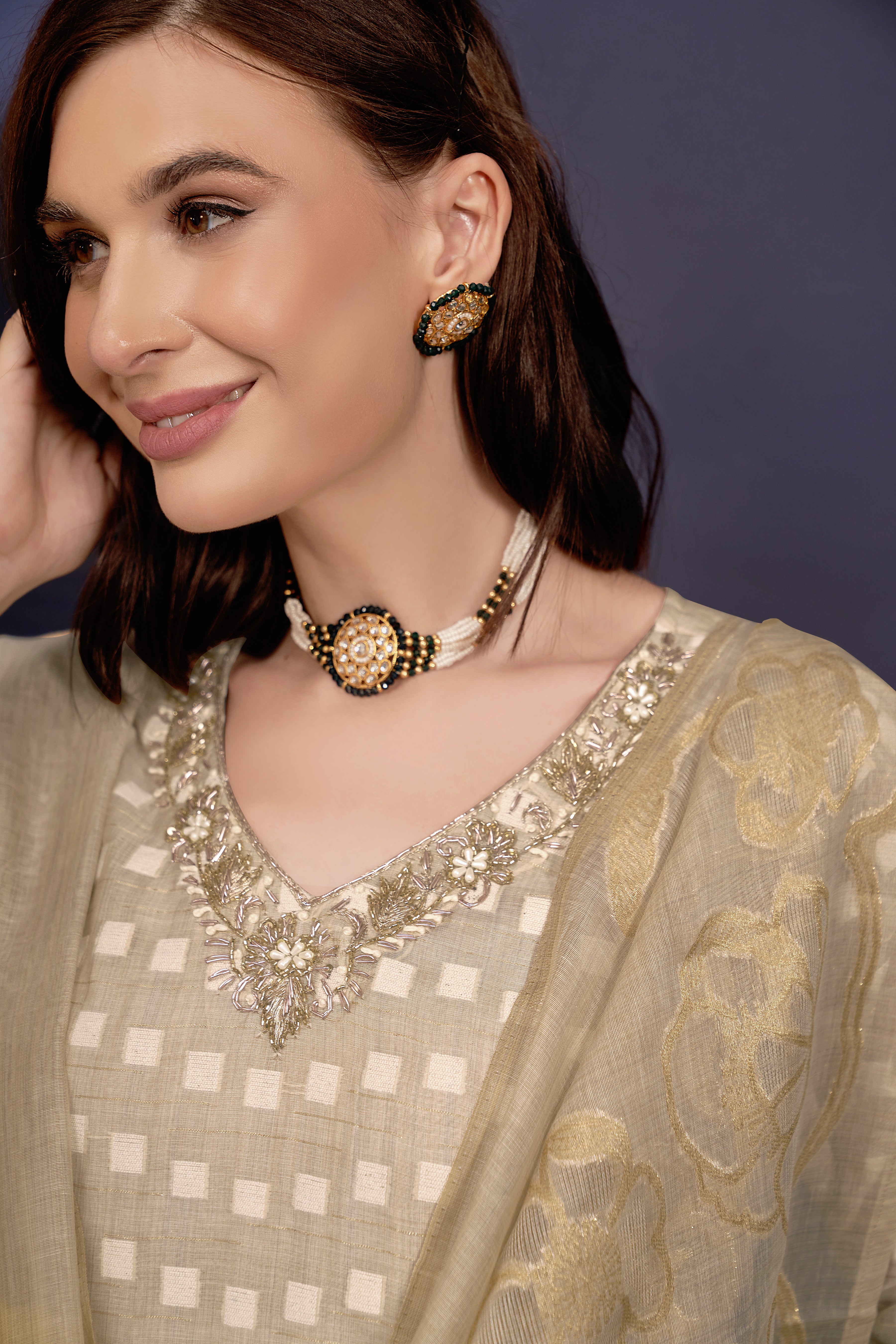 BeigeGeometricMotifsPrintedKurtaSetforWomen-TLS
