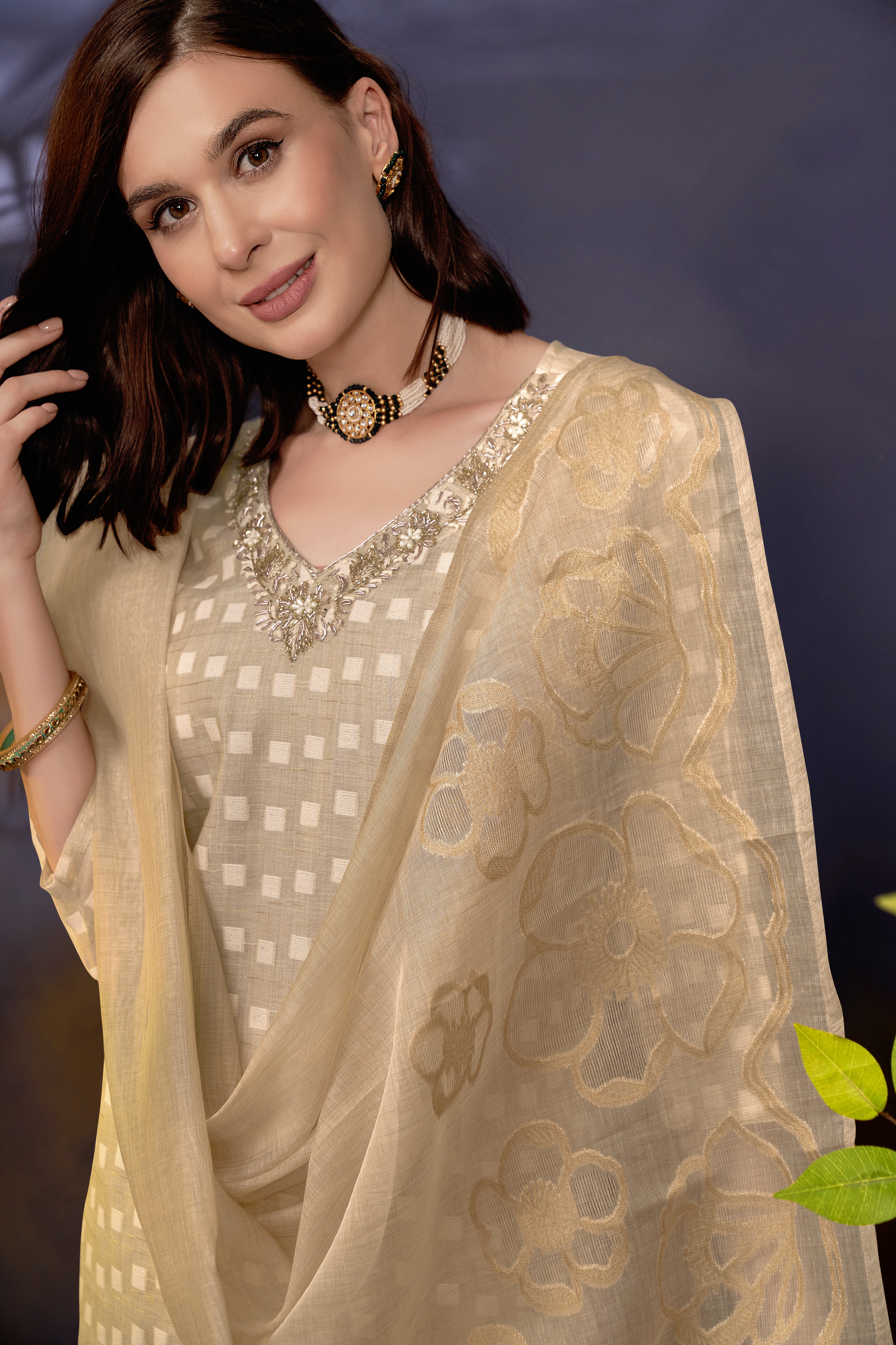 BeigeGeometricMotifsPrintedKurtaSetforWomen-TLS
