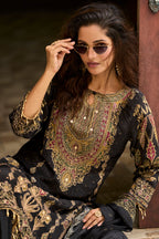 Black Black Gold Embroidered Kurta Set for Women - TLS-3