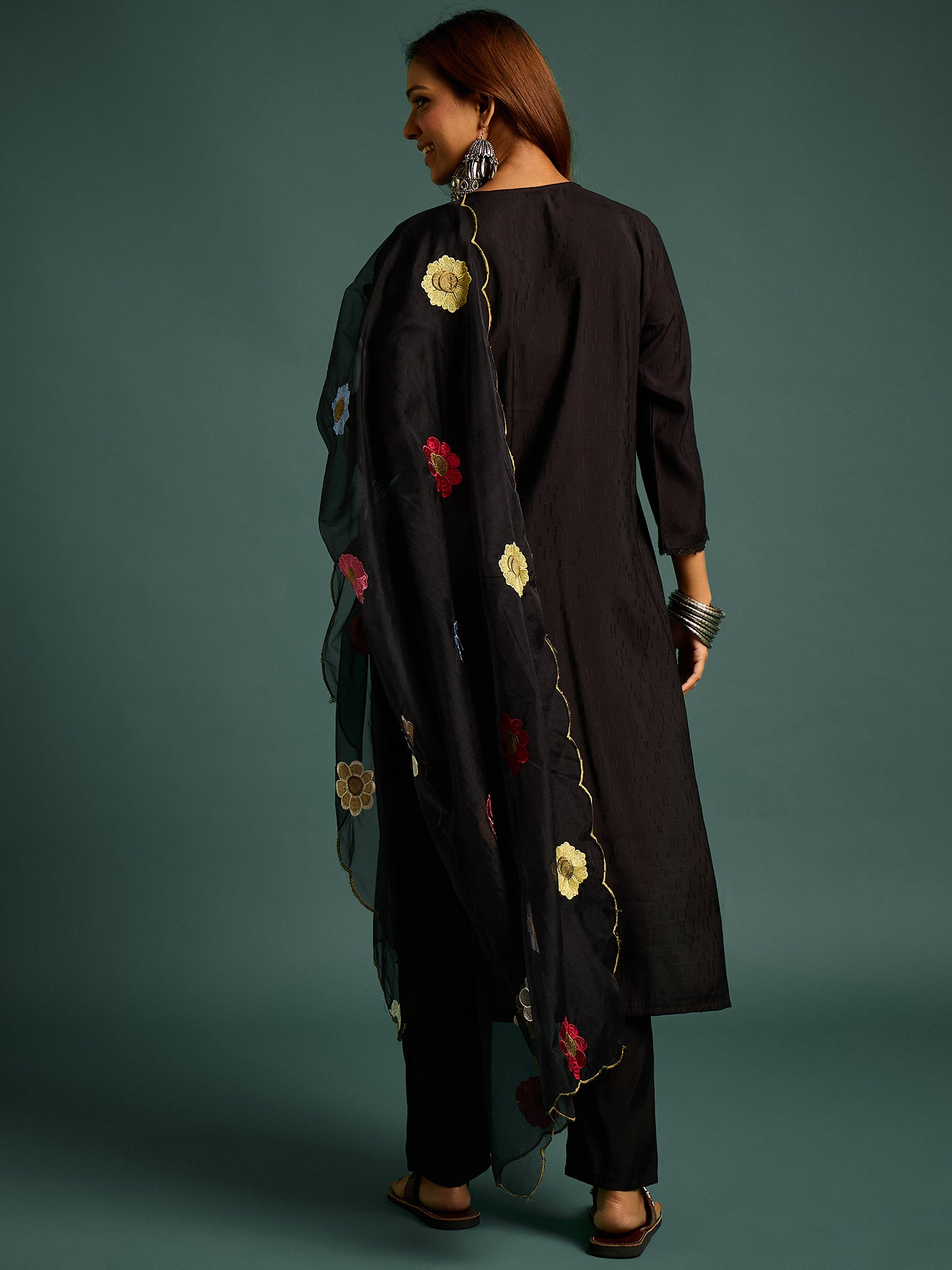Black  Floral Patch Work Kurta Set for Women - TLS-2