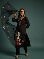 Black  Floral Patch Work Kurta Set for Women - TLS-4