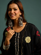 Black  Floral Patch Work Kurta Set for Women - TLS-5