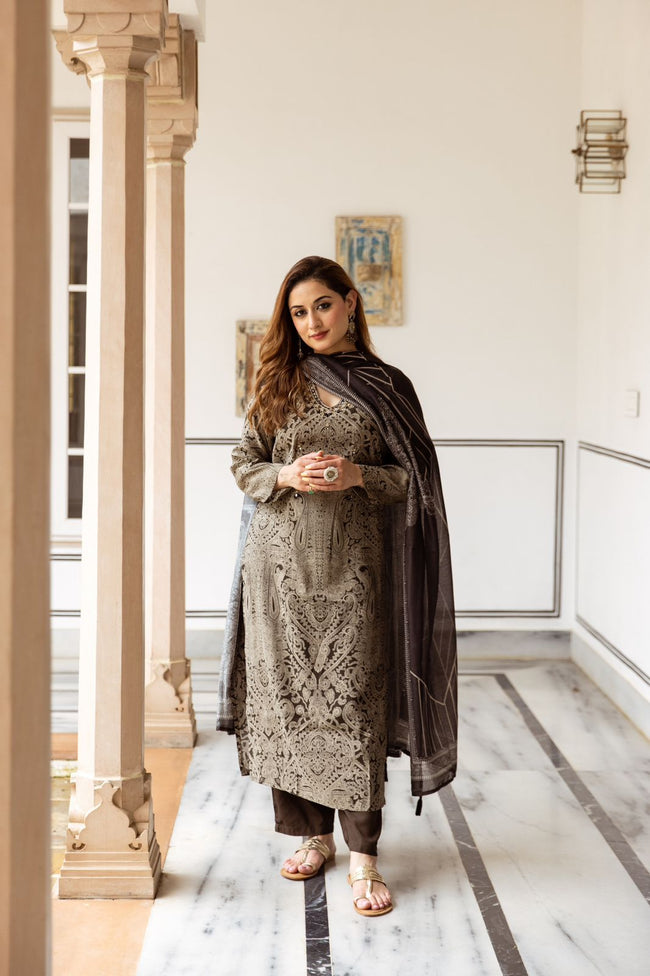 BrownDamaskPrintedKurtaSetforWomen-TLS_1 Hover Image