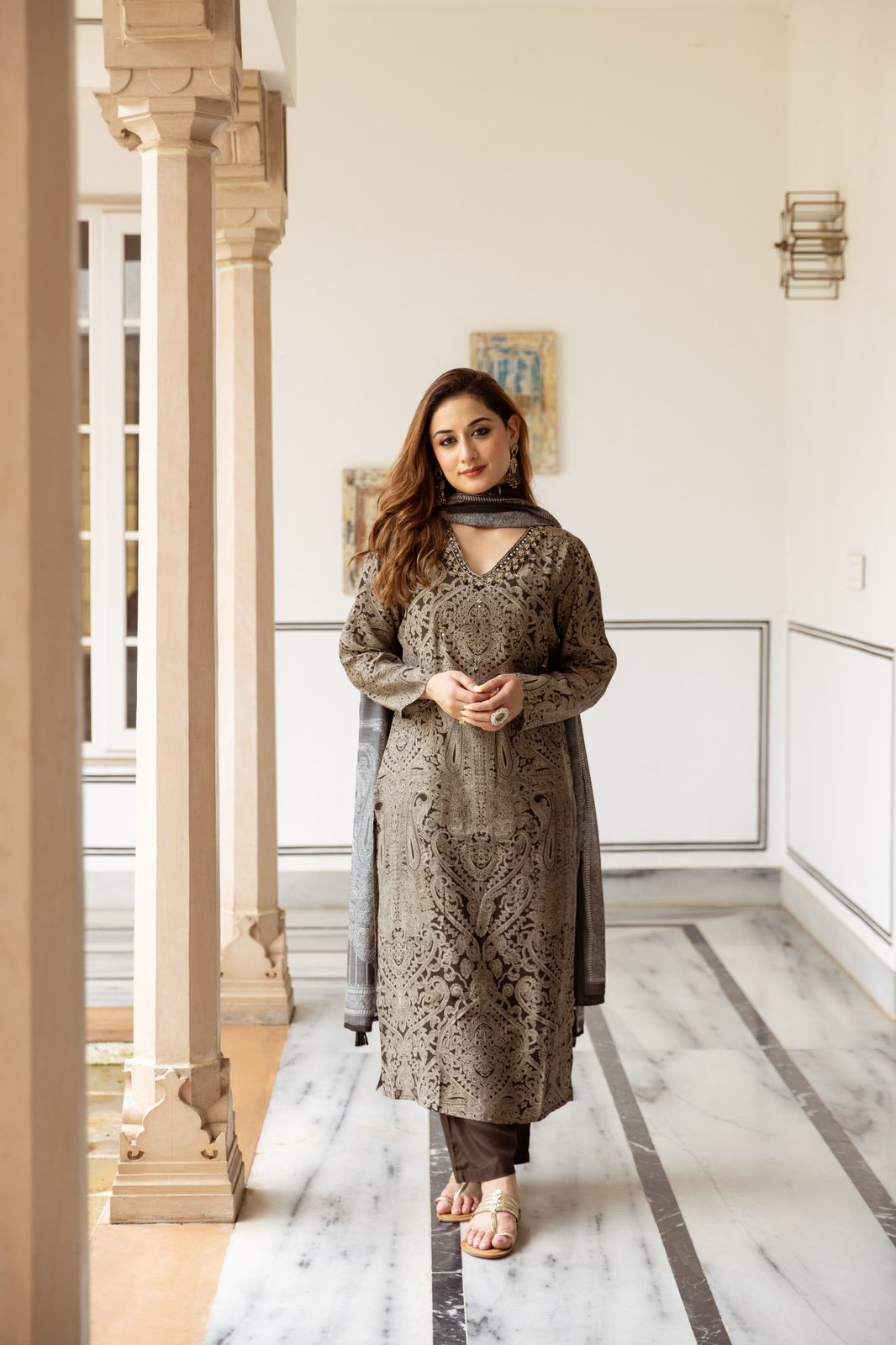 BrownDamaskPrintedKurtaSetforWomen-TLS