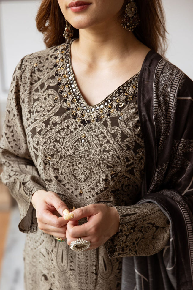 Damask Printed Kurta Set for Women - TLS Main Image