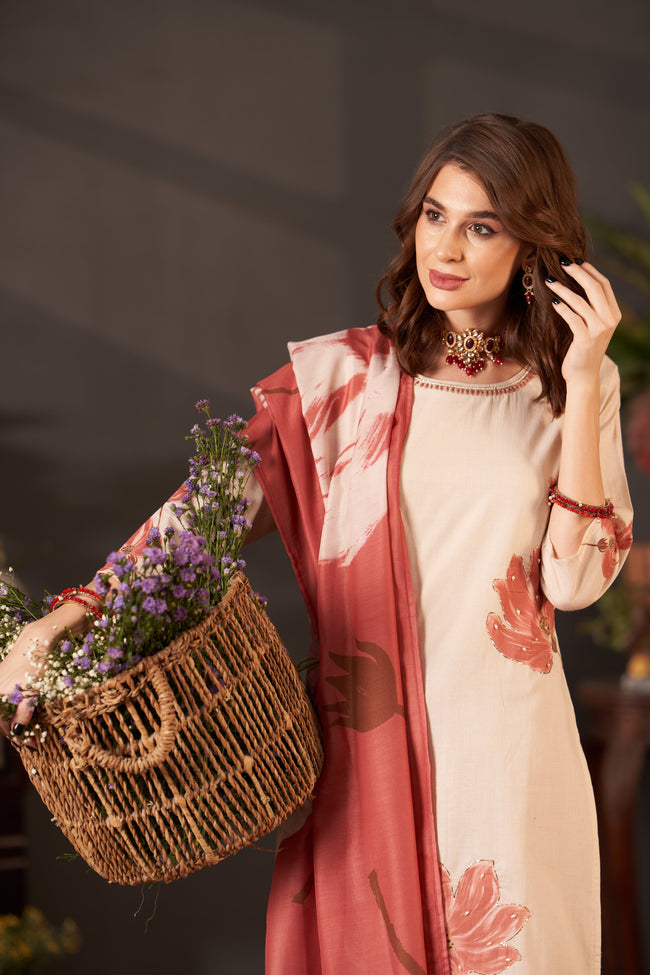 Floral Printed Motifs Kurta Set for Women - TLS Main Image