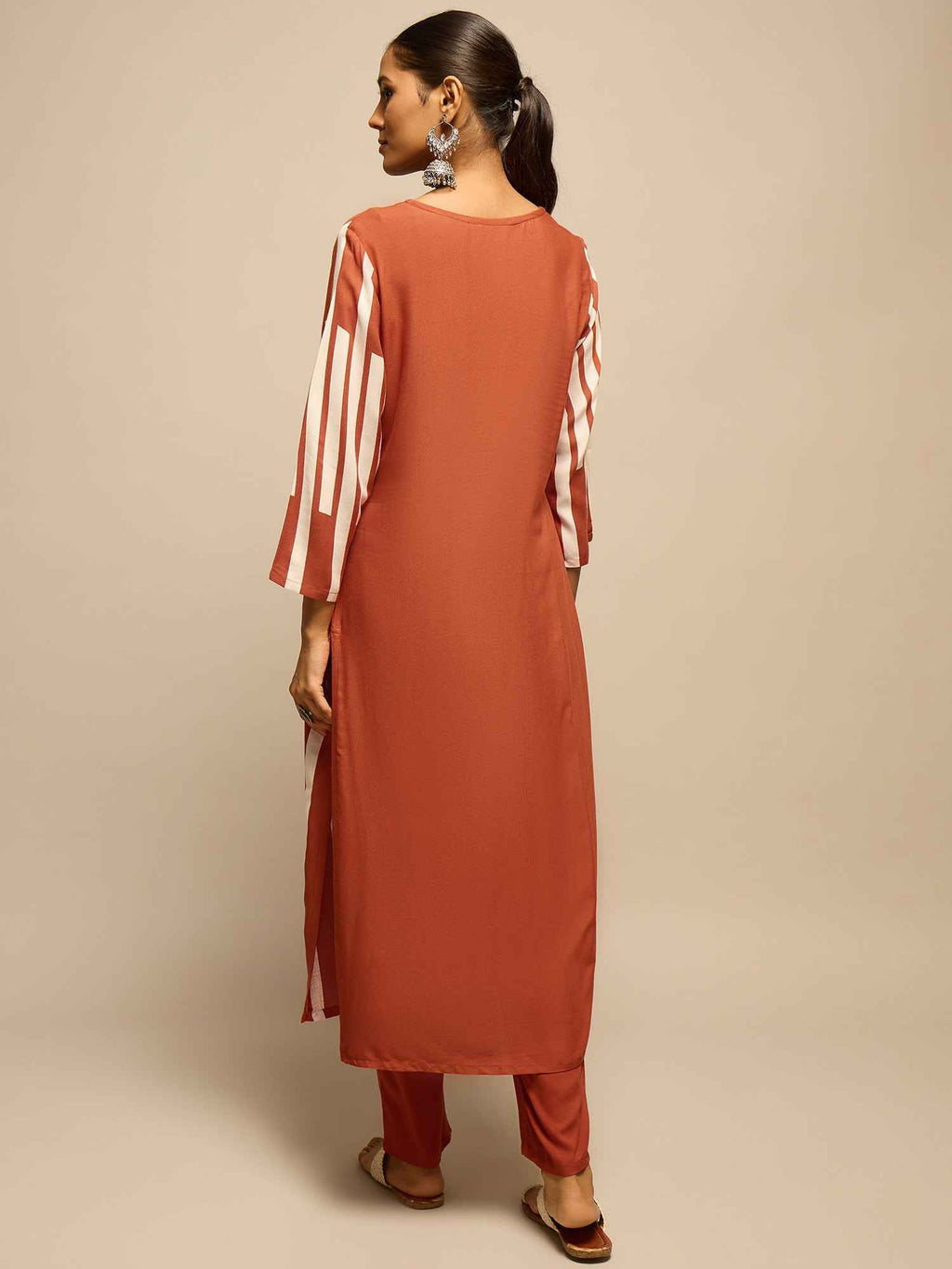 Brown Geometric Floral Printed Kurta Set for Women - TLS-2