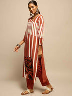 Brown Geometric Floral Printed Kurta Set for Women - TLS-3