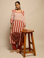 Brown Geometric Floral Printed Kurta Set for Women - TLS-5