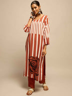 Brown Geometric Floral Printed Kurta Set for Women - TLS