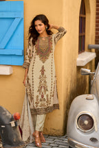 Cream Cream Gold Embroidered Kurta Set for Women - TLS-2