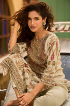 Cream Cream Gold Embroidered Kurta Set for Women - TLS-5