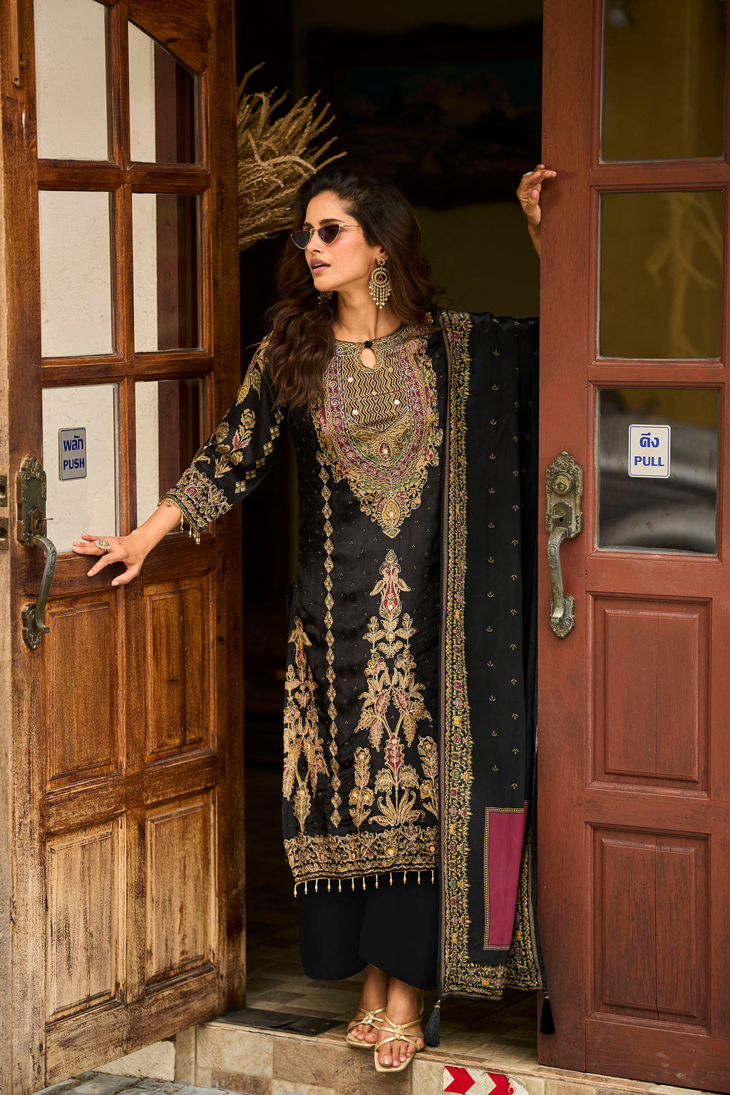 Black Gold Embroidered Festive Suit Set – The Layers Stories