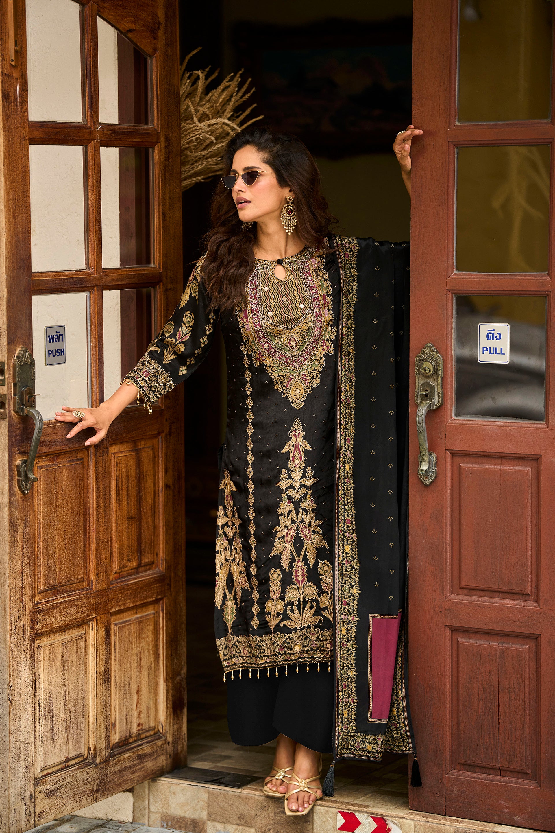 Black Gold Embroidered Festive Suit Set – The Layers Stories