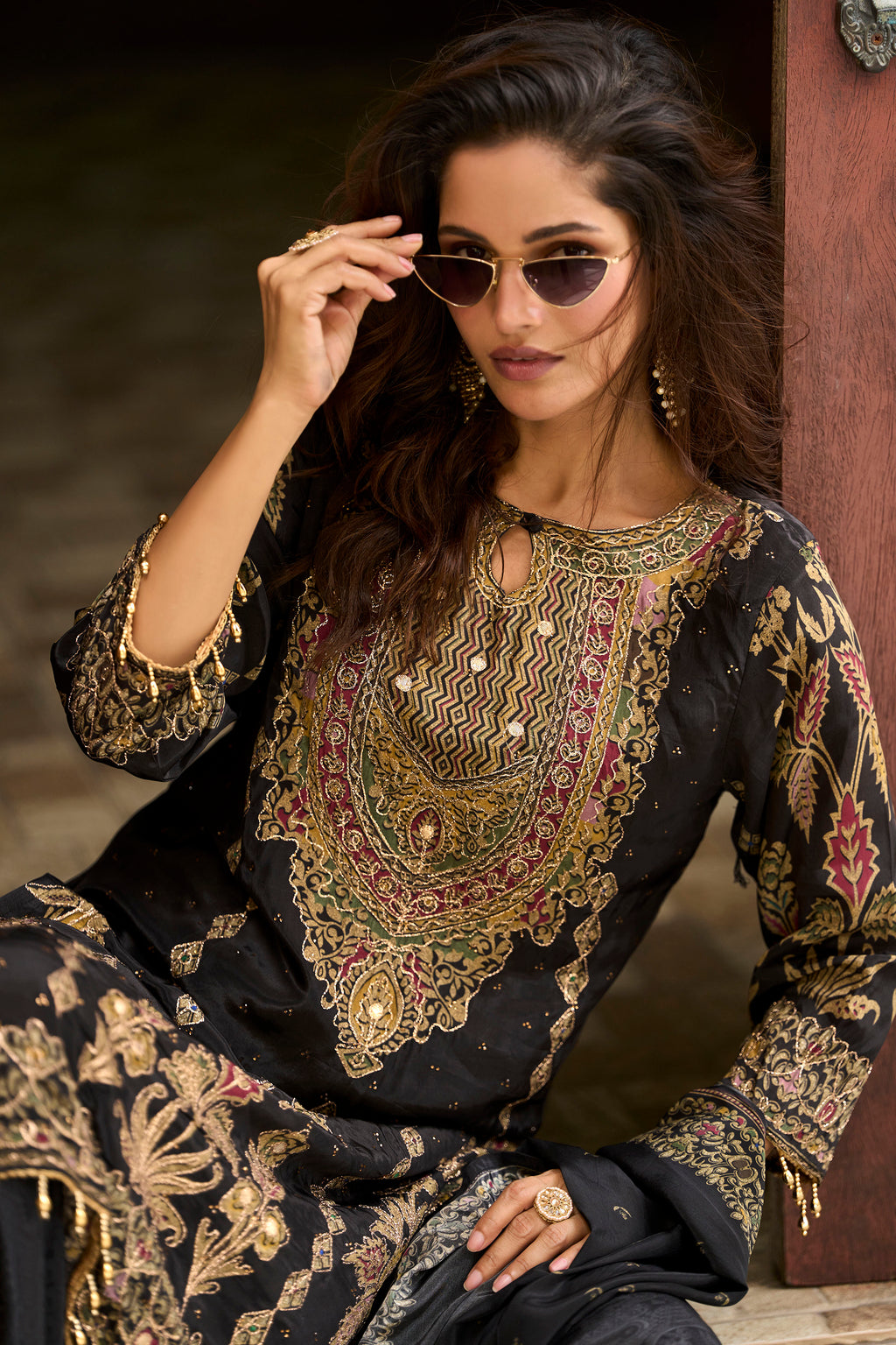 Black Gold Embroidered Festive Suit Set – The Layers Stories