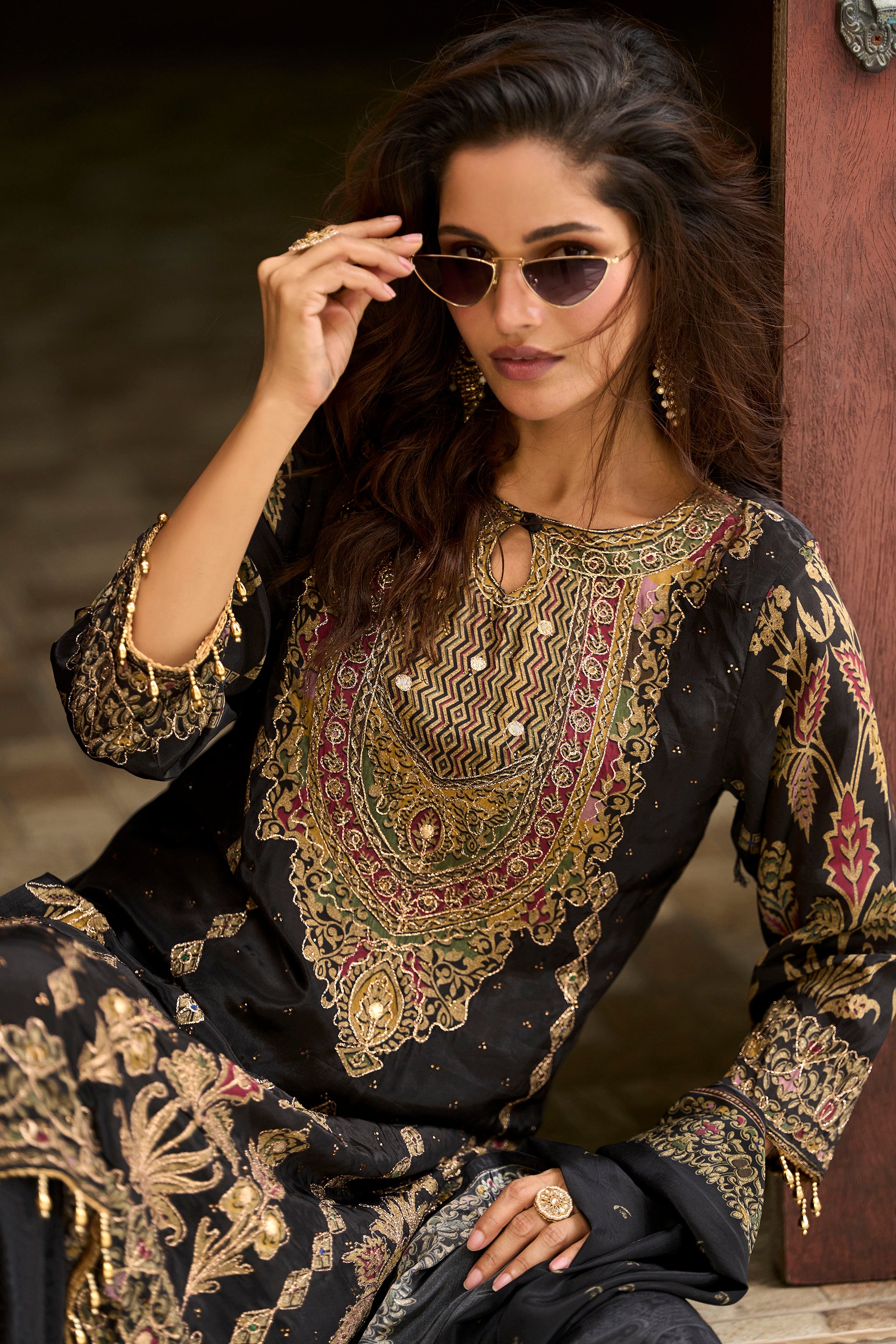 Black Gold Embroidered Festive Suit Set – The Layers Stories