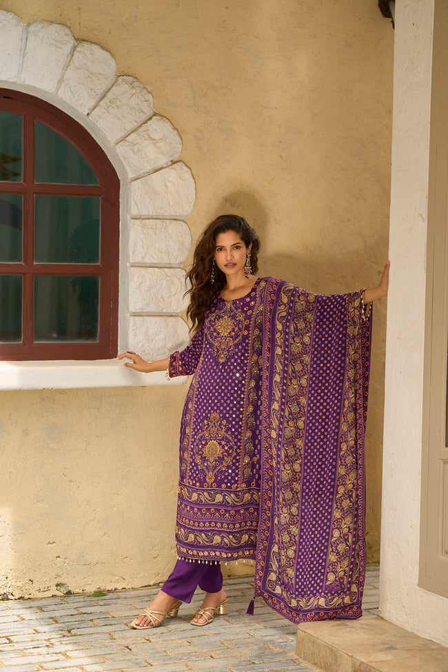 Pink Gold Embroidered Festive Suit Set – The Layers Stories Hover Image