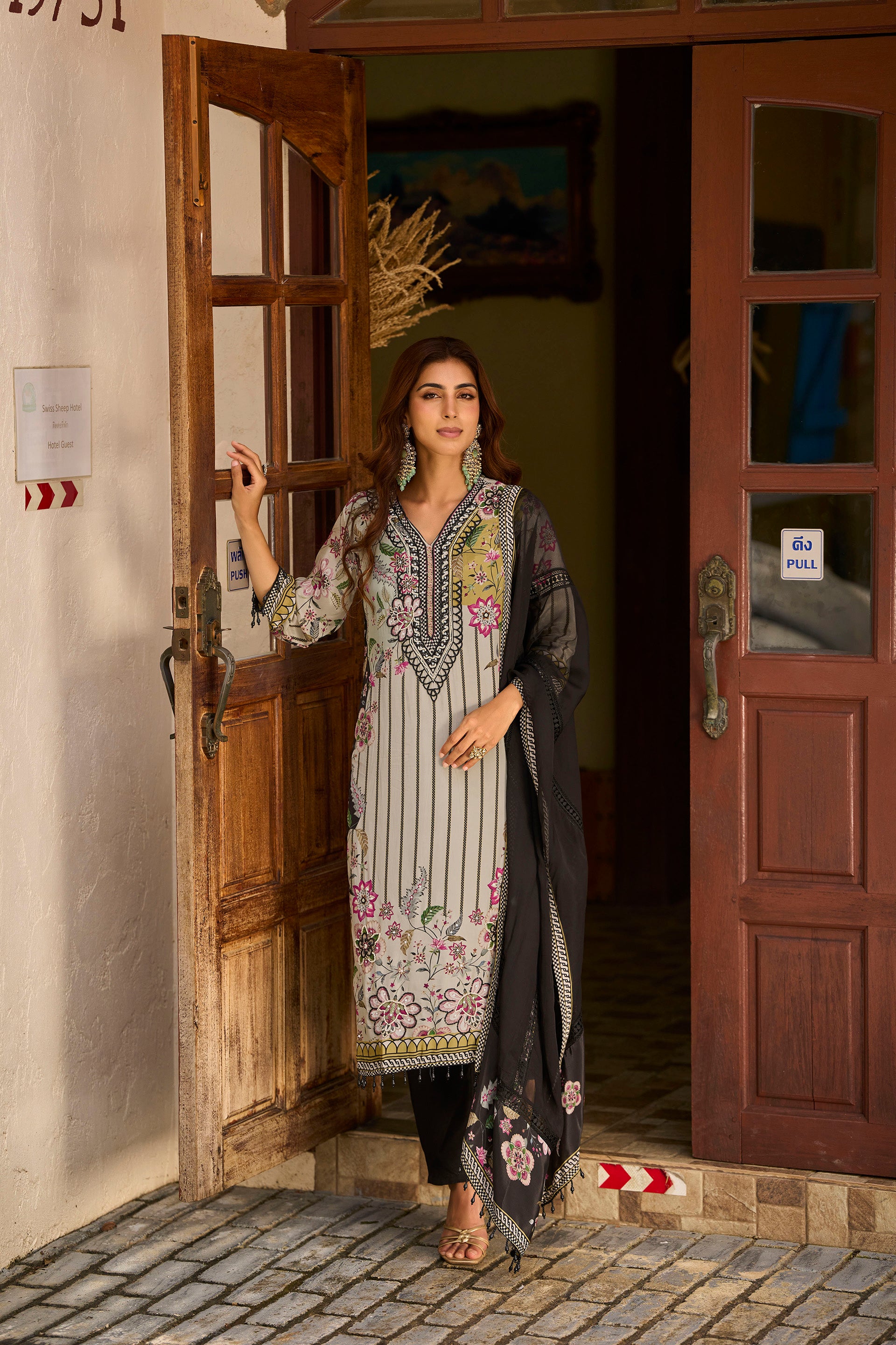 White Black Floral Embroidered Festive Suit Set – The Layers Stories