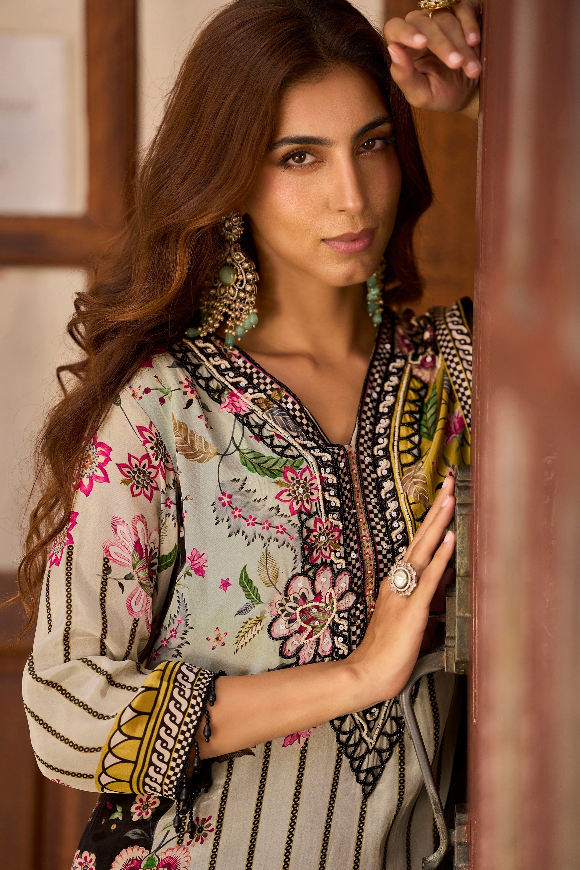 White Black Floral Embroidered Festive Suit Set – The Layers Stories