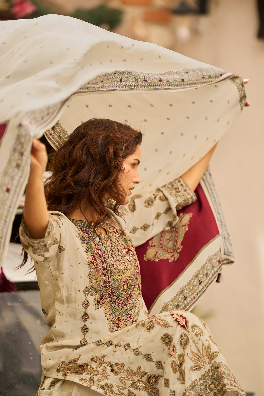 Cream Gold Embroidered Festive Suit Set – The Layers Stories