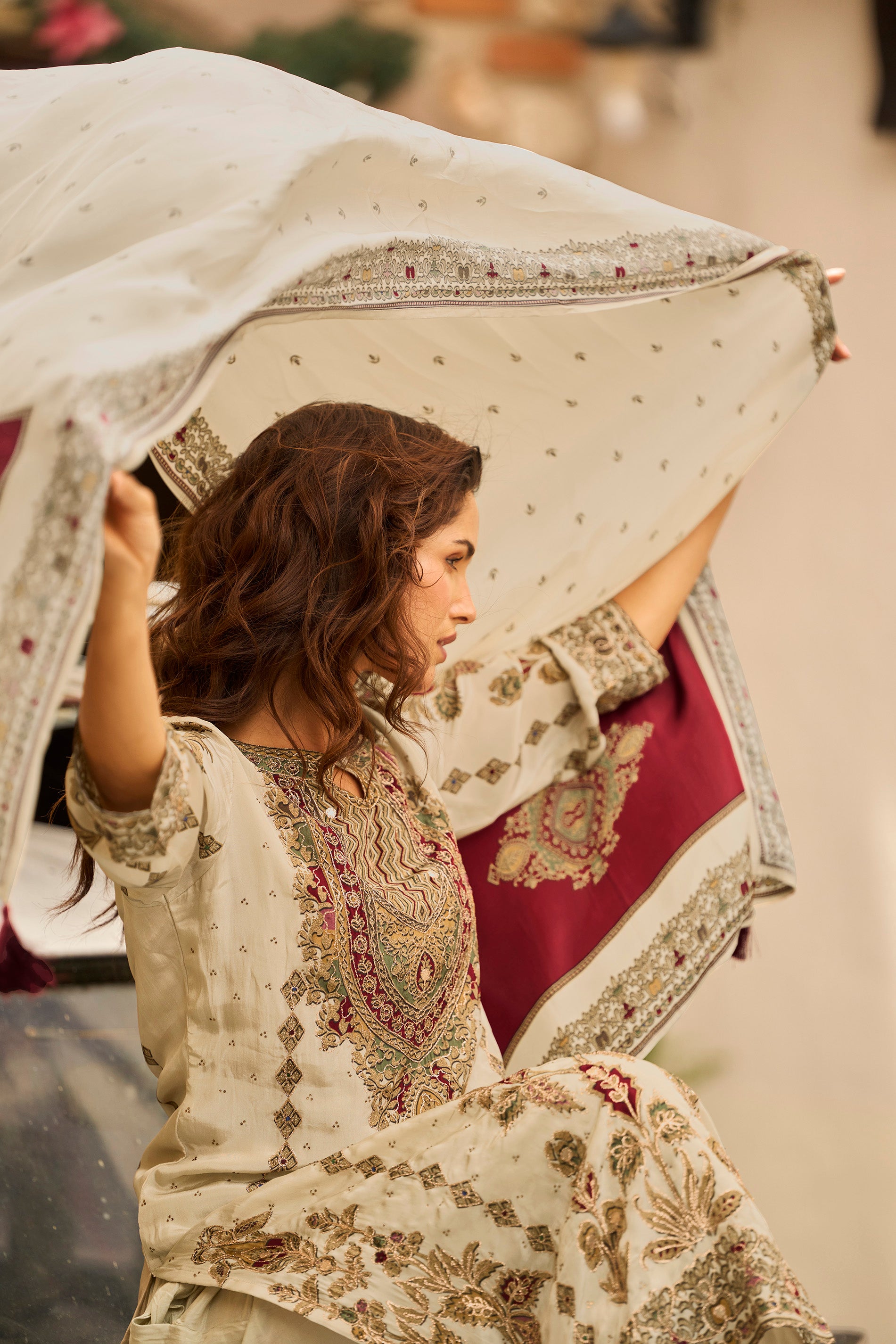 Cream Gold Embroidered Festive Suit Set – The Layers Stories