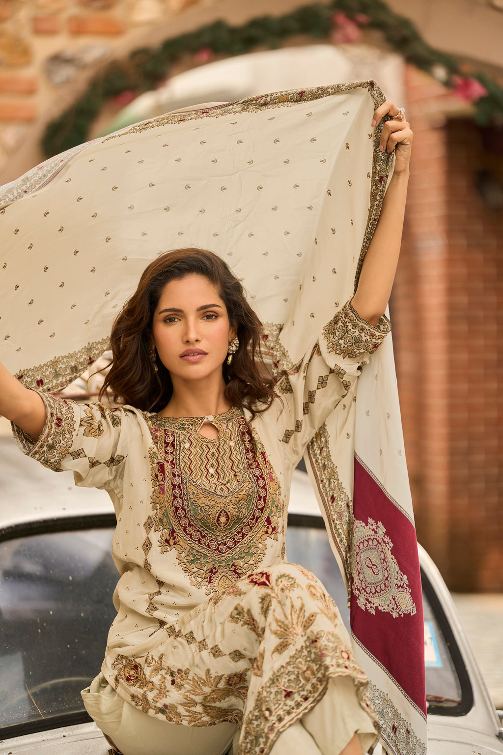 Cream Gold Embroidered Festive Suit Set – The Layers Stories