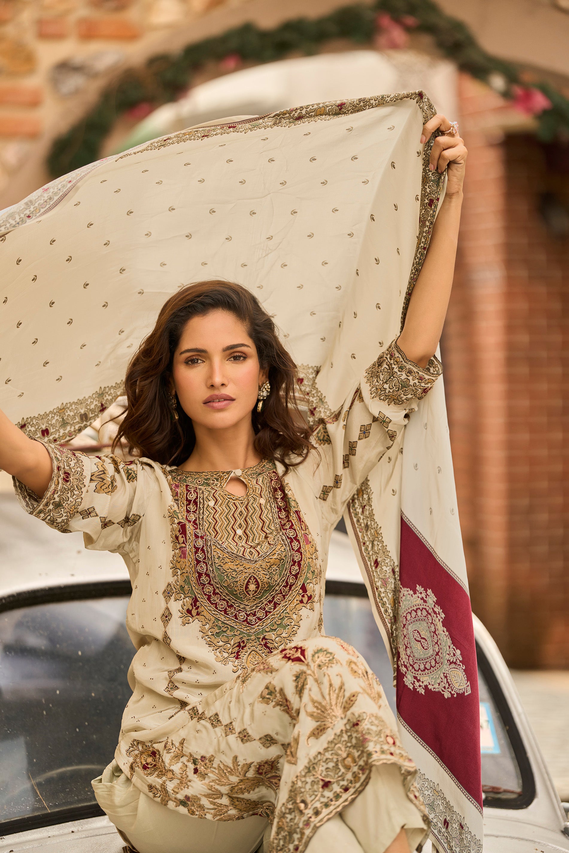 Cream Gold Embroidered Festive Suit Set – The Layers Stories