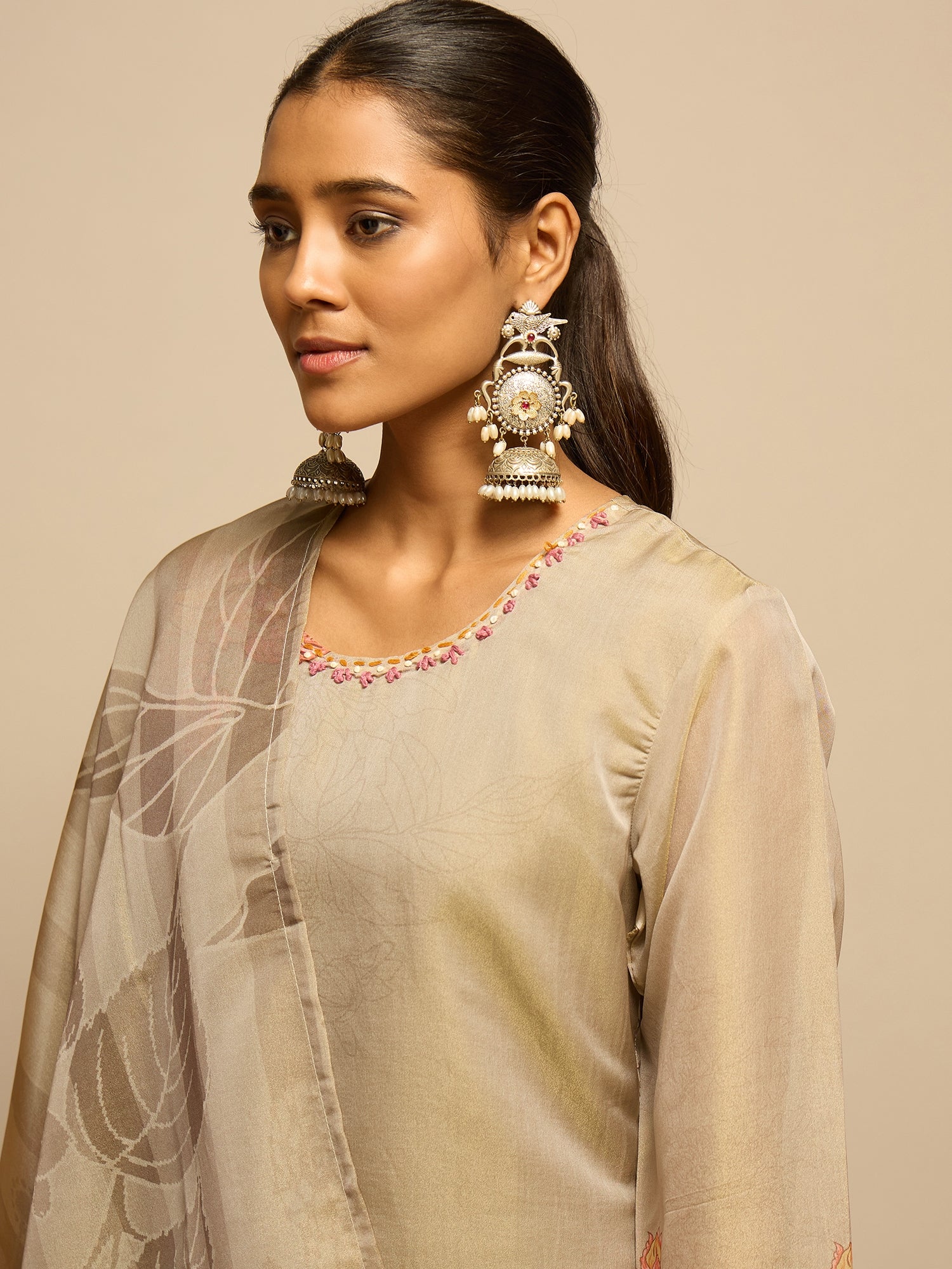 Golden Floral Printed Kurta Set for Women - TLS-5