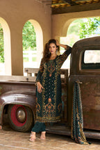 Green Emerald Gold Embroidered Kurta Set for Women - TLS-4