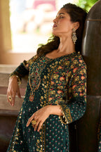 Green Emerald Gold Embroidered Kurta Set for Women - TLS-7