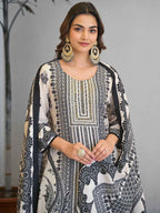 Beige Black Embroidered Suit Set with Dupatta – The Layer Stories