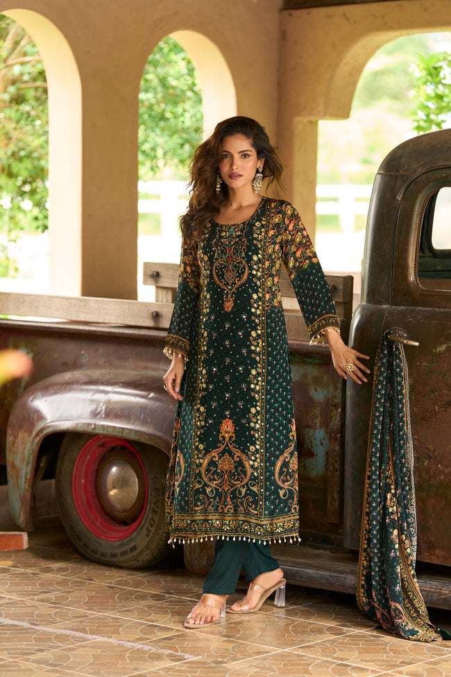 Emerald Gold Hand-Embroidered Suit Set – The Layers Stories Main Image