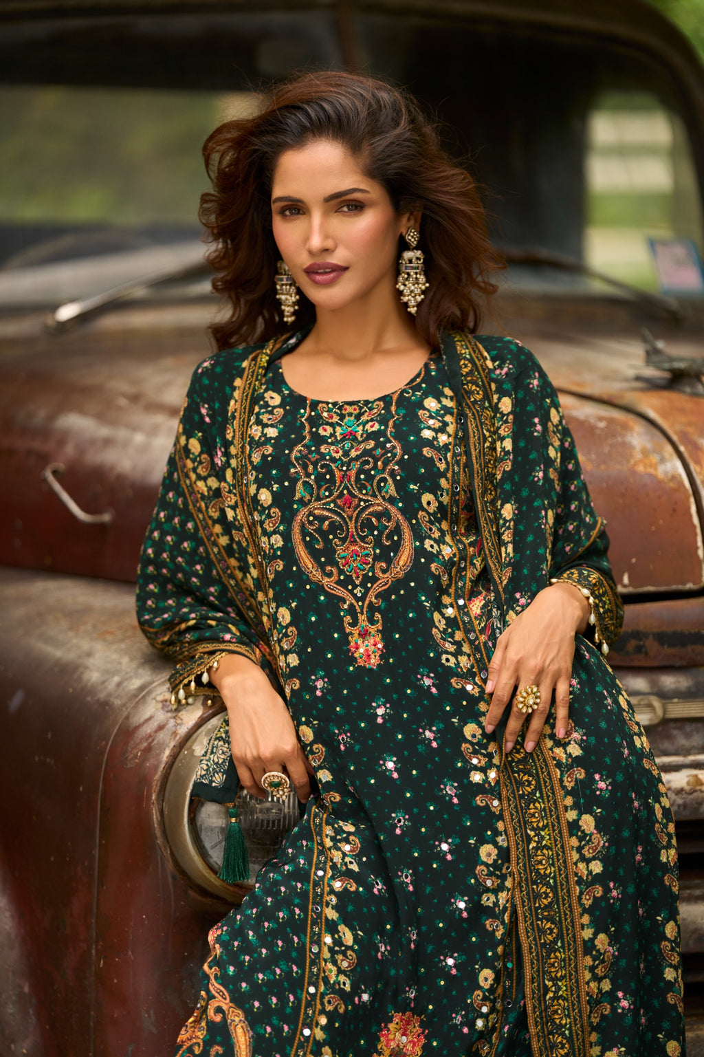 Emerald Gold Hand-Embroidered Suit Set – The Layers Stories