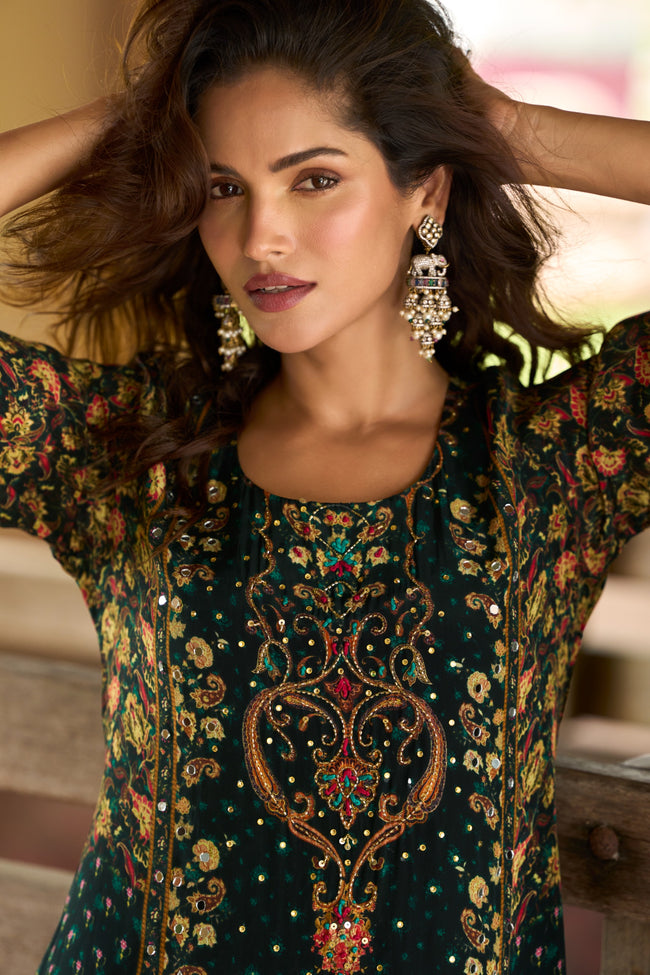 Emerald Gold Hand-Embroidered Kurta Set – The Layers Stories Main Image