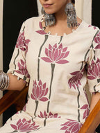 Cream Maroon Lotus Printed Kurta Set – The Layer Stories