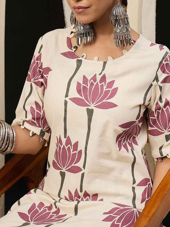 Purple Floral Printed Kurta Set for Women - TLS Main Image