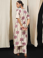Cream Maroon Lotus Printed Kurta Set – The Layer Stories