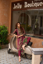 Maroon Elegant Maroon Gold Embroidered Kurta Set for Women - TLS-2