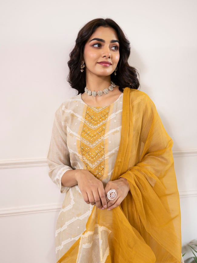 Geometric Motifs Printed Kurta Set for Women - TLS Main Image