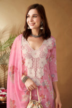 PinkFloralPatchWorkKurtaSetforWomen-TLS 