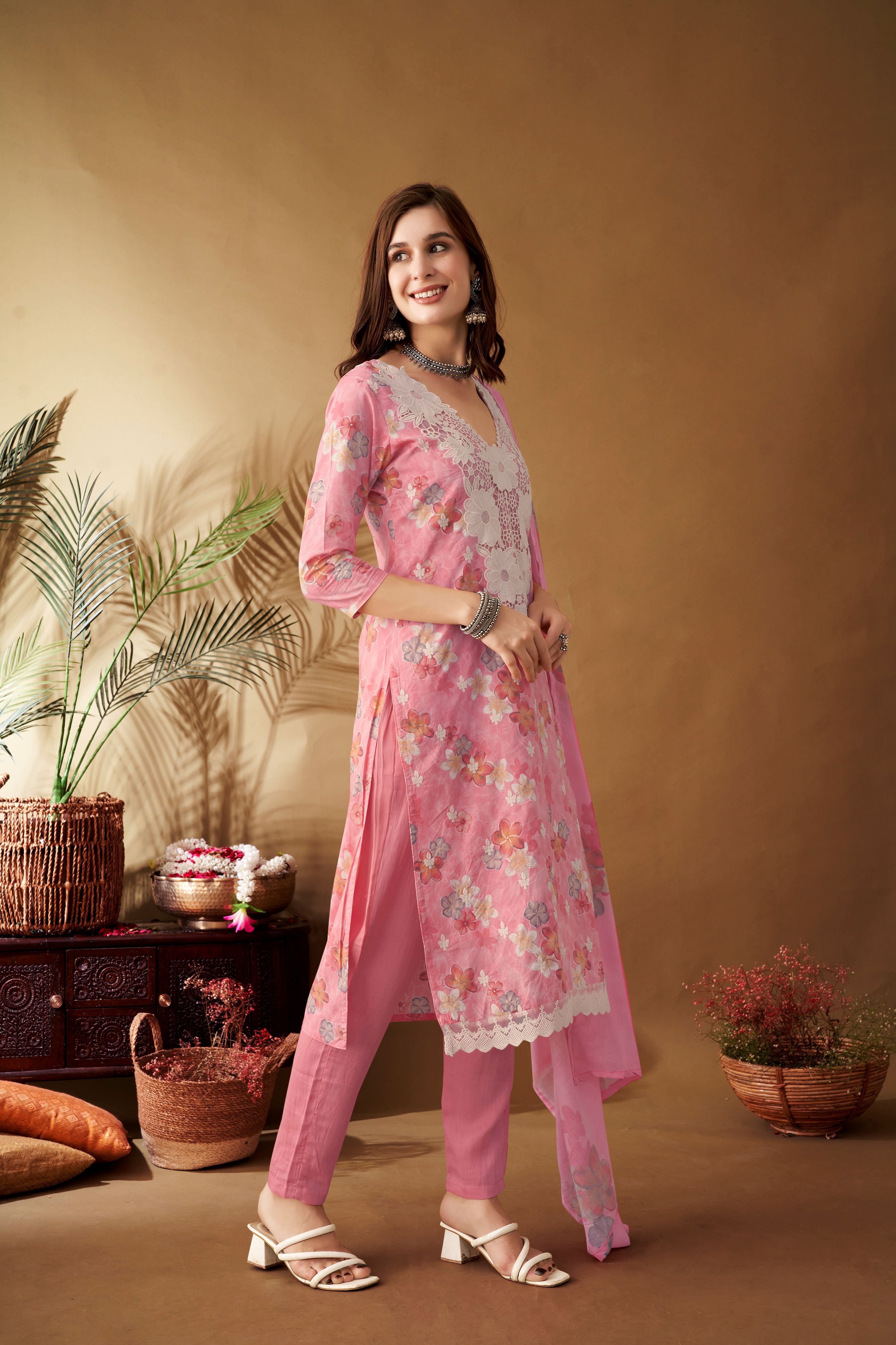 PinkFloralPatchWorkKurtaSetforWomen-TLS 2