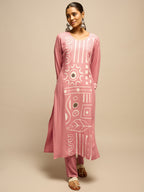 Pink Geometric Printed Kurta Set for Women - TLS-1