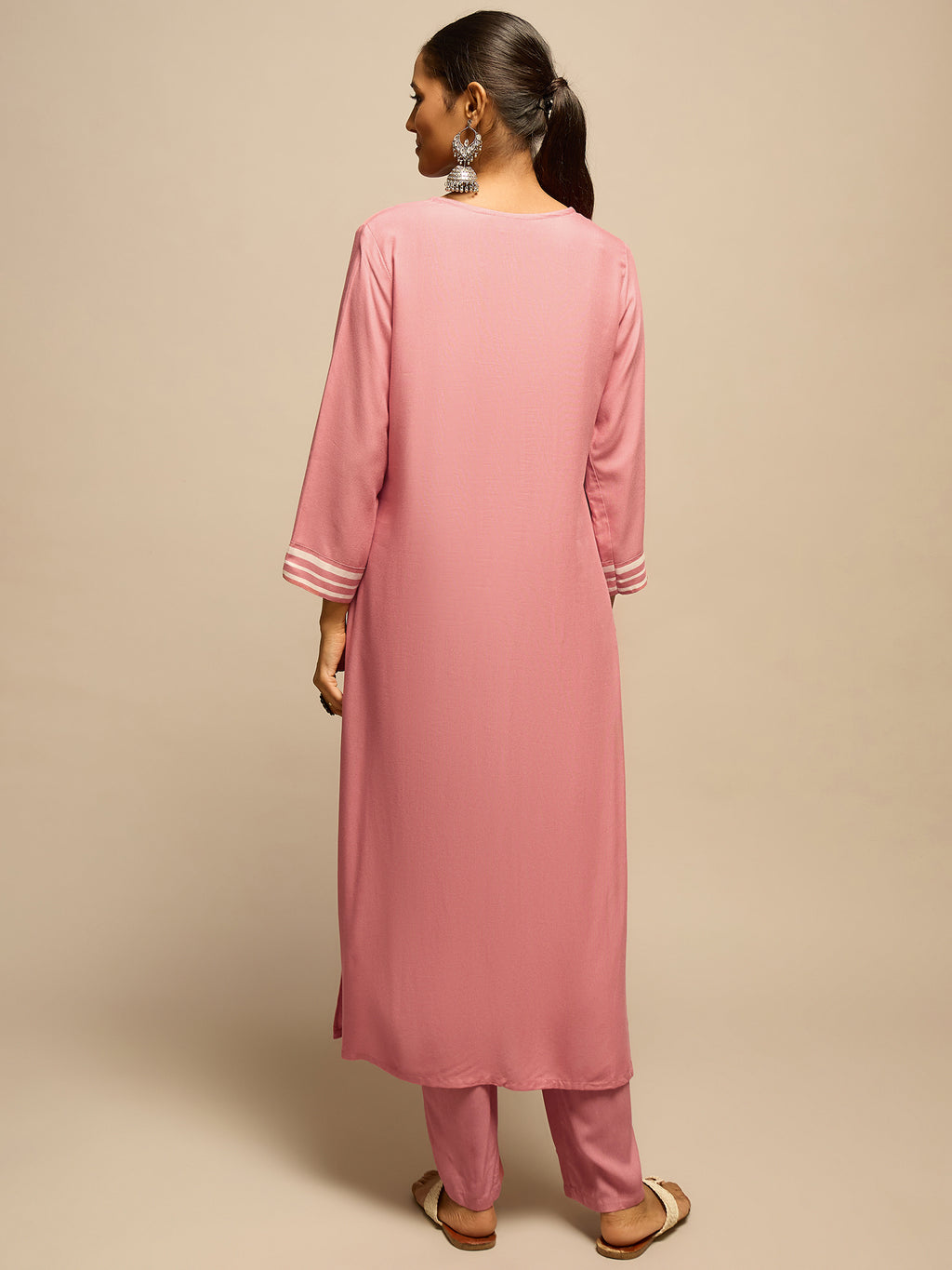 Pink Geometric Printed Kurta Set for Women - TLS-3